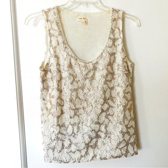 Anthropologie Top Meadow Rue Glimmer Lace Pleat Back Sequin Sleeveless Tank Med - Picture 11 of 16